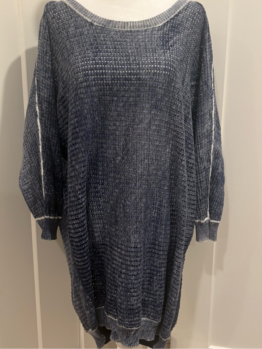 Lane Bryant 18-20/2X Plus Navy Lightweight Cotton Open-Knit Front Stitch Sweater